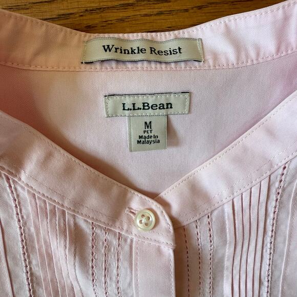 L.L. Bean Wrinkle Resistant Button Up Sleeveless SZ MP Pintuck Pink Collarless - Picture 3 of 7